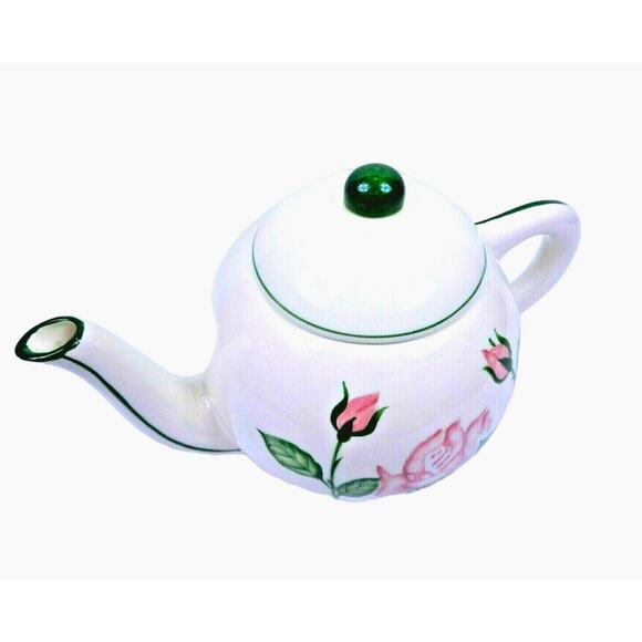 Vintage Porcelain Teapot Hand Painted Victorian Rose Made In Philippines 6" - Picture 3 of 7